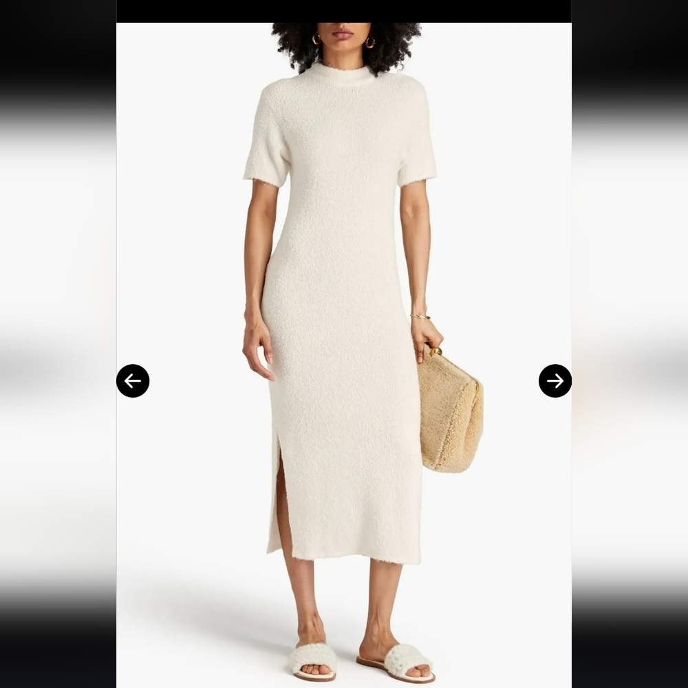 Naadam Merino Wool Blend Midi Dress Cream Short Sleeve Size S